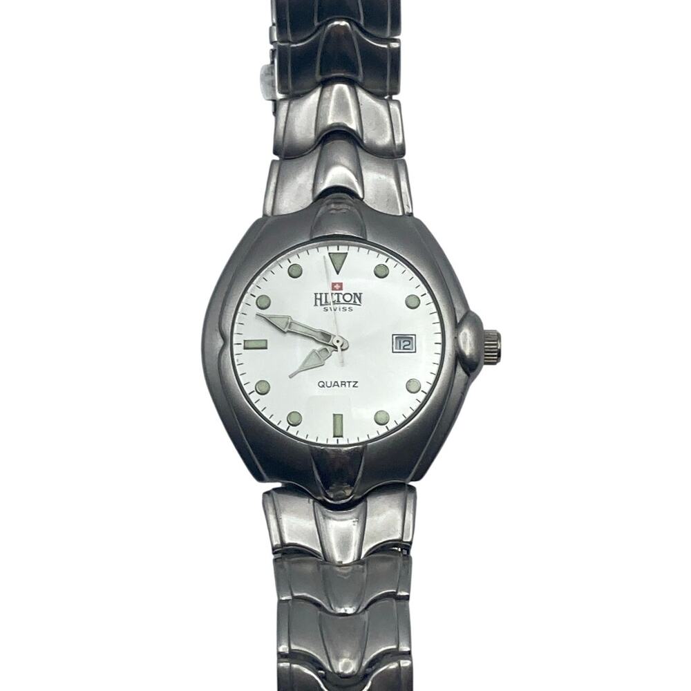 Swiss Watch Hilton Men's 39mm - Stainless Steel - New Battery - Date -Wrist 7"
